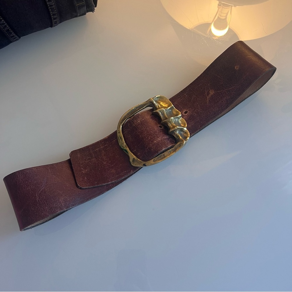 Vintage Wide Burgundy Leather Solid brass buckle vintage belt - Picture 13 of 13
